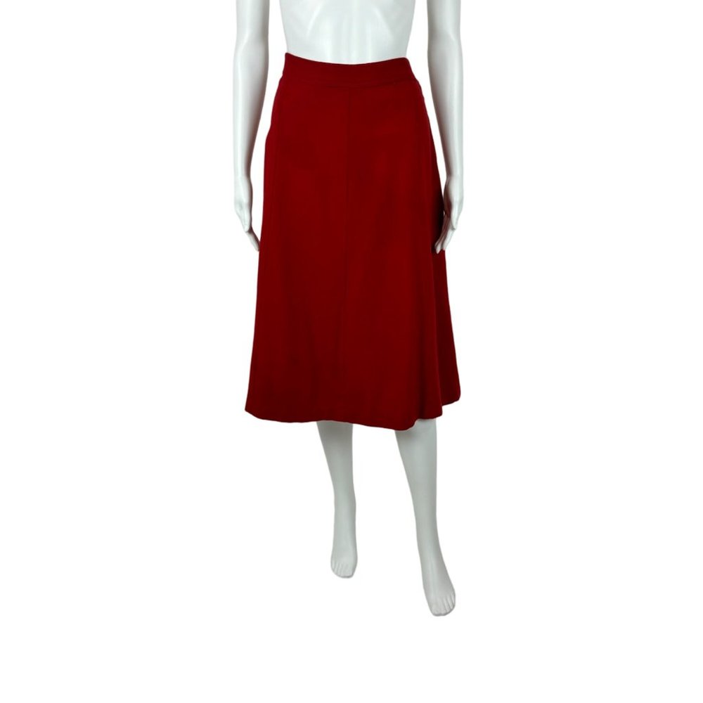 Vintage 70s Wool Skirt Women's Large Dark Red A-Line Flare High Waist